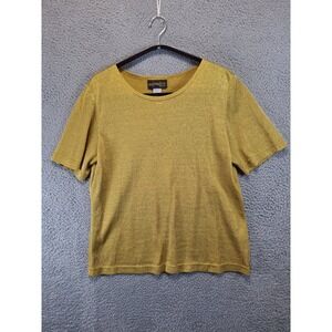 Requirements Petite Womens L Gold Metallic Sparkle Short Sleeve Top Made in USA